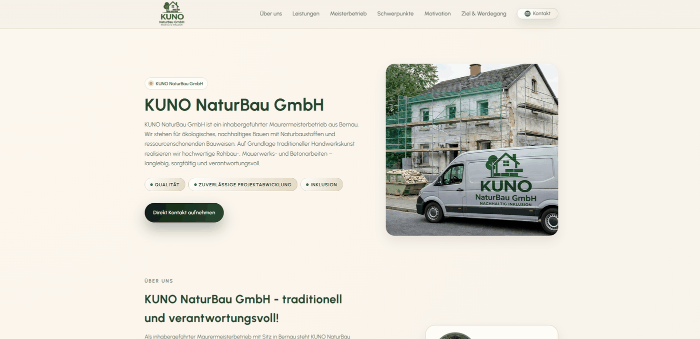 Webdesign für KUNO NaturBau GmbH